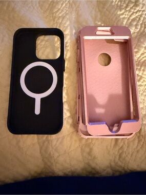 Dual-Layer Black & Pink Phone Case with MagSafe Ring Compatible Design